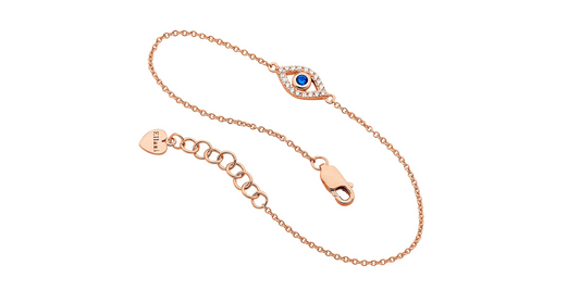 Blue CZ Bezel Set Evil Eye Bracelet in Gold Plating