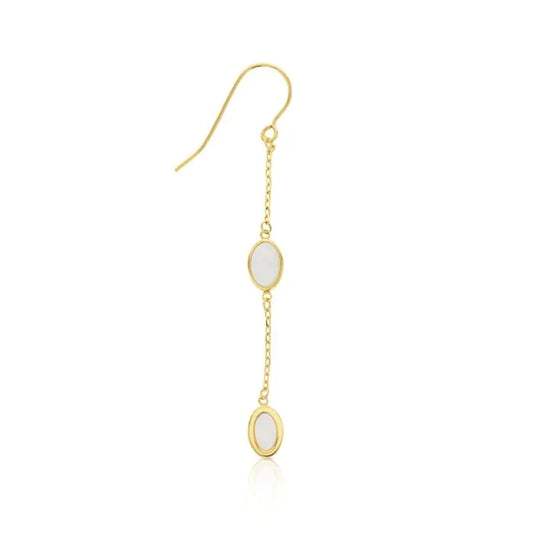 9ct Yellow Gold Oval Mother Of Pearl Drop Earrings