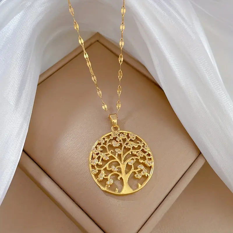 Golden Colour Tree Pendant Necklace - Begum