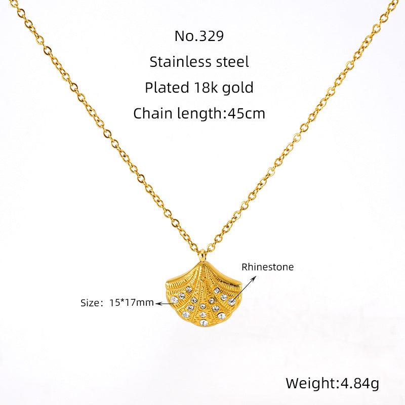 Gold Shell Pendant Necklace with Crystals – Trendy Jewellery - Begum