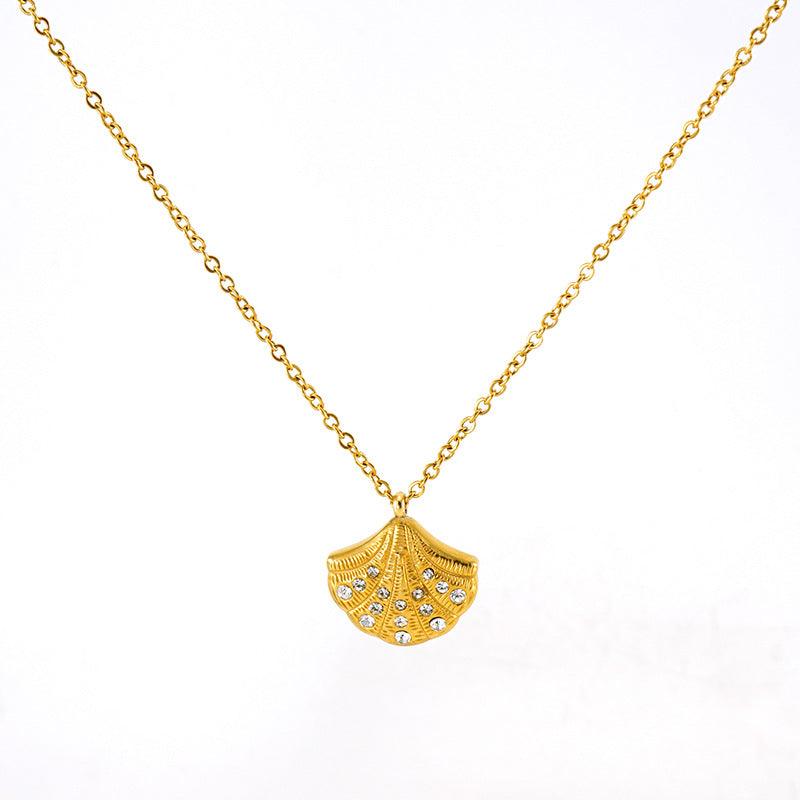 Gold Shell Pendant Necklace with Crystals – Trendy Jewellery - Begum