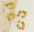 Gold-Plated Stainless Steel Hoop Earrings with Cubic Zirconia Gemstones - Begum