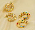 Gold-Plated Stainless Steel Hoop Earrings with Cubic Zirconia Gemstones - Begum