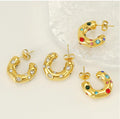 Gold-Plated Stainless Steel Hoop Earrings with Cubic Zirconia Gemstones - Begum