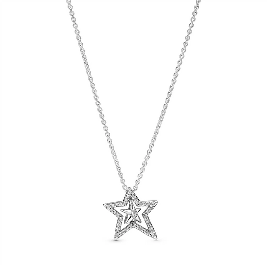 Spinning star sterling silver collier with clear cubic zirconia