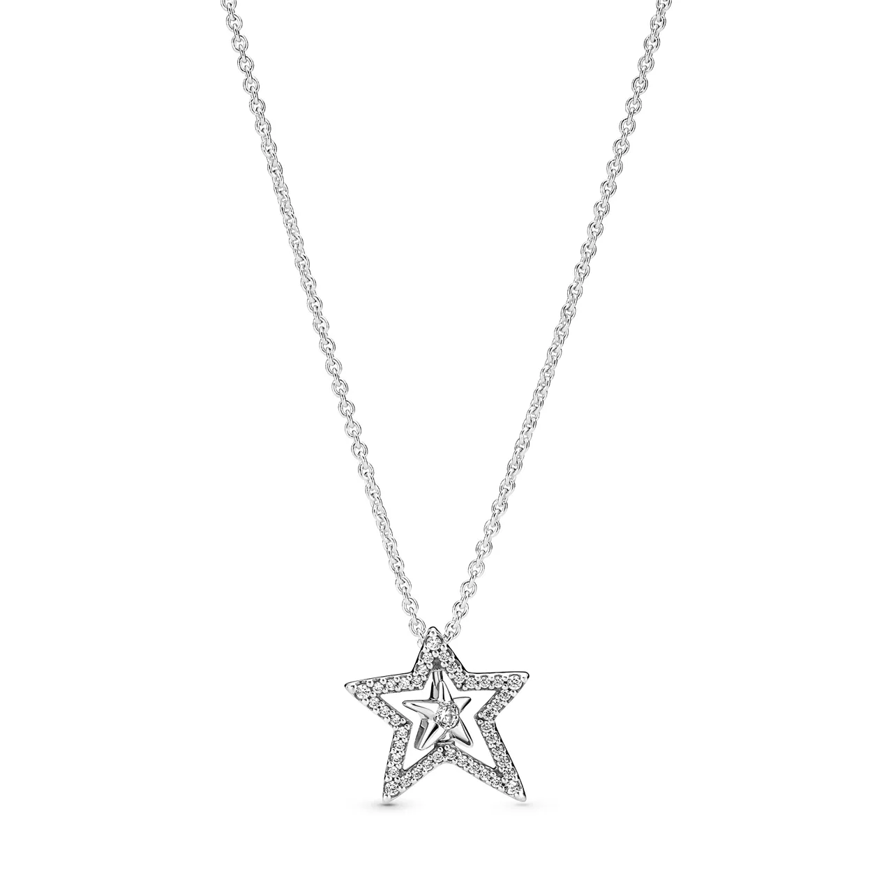 Spinning star sterling silver collier with clear cubic zirconia