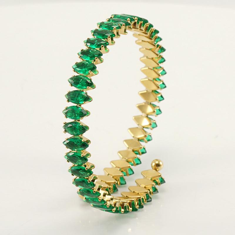 Elegant Gold Cuff Bracelet with Cubic Zirconia – Trendy Spiral Design - Begum