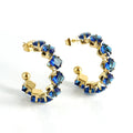 Gold PVD Plated Stainless Steel Geometric Hoop Earrings with Colorful Crystals - Begum