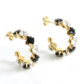 Gold PVD Plated Stainless Steel Geometric Hoop Earrings with Colorful Crystals - Begum