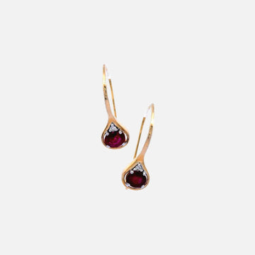 9ct Gold Ruby & Diamond Claw Set Shepherd Hook Earring