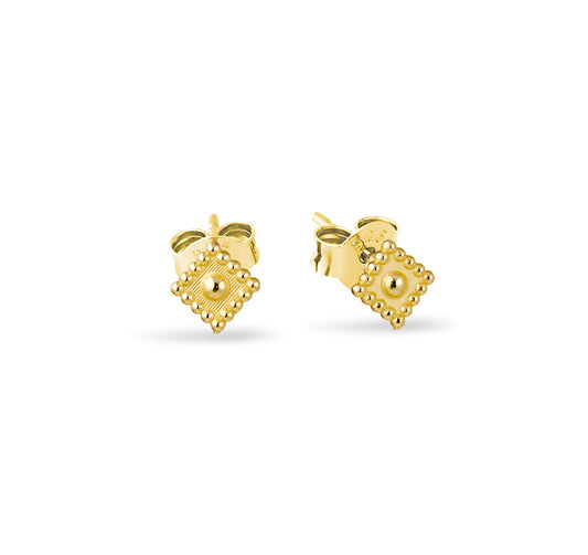 Yellow Gold Sterling Silver Gold Plated Vintage Look Circle And Square Stud Earrings