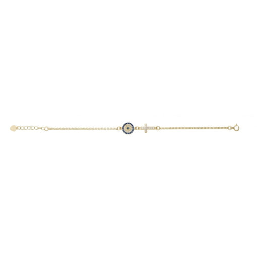 Sterling Silver Micro Pave Eye And Cross Bracelet
