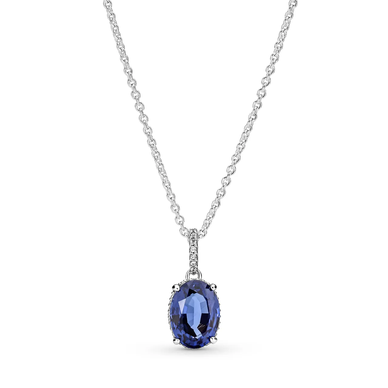 Sterling silver collier with princess blue crystal and clear cubic zirconia