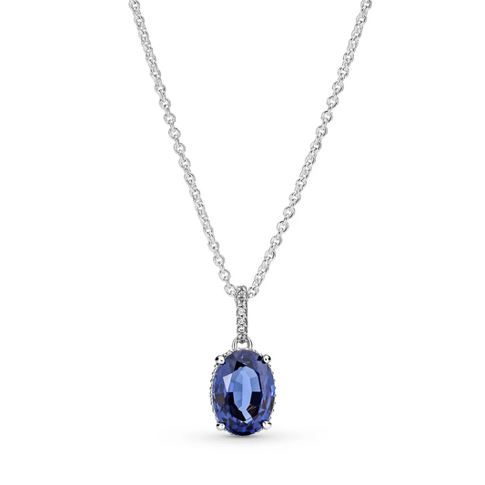 Sterling silver collier with princess blue crystal and clear cubic zirconia