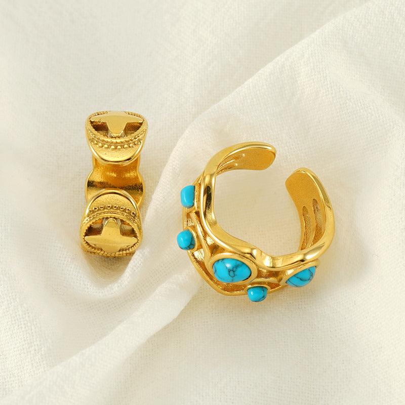 Bohemian Turquoise Gold Plated Adjustable Ring – Stylish Statement Jewellery - Begum