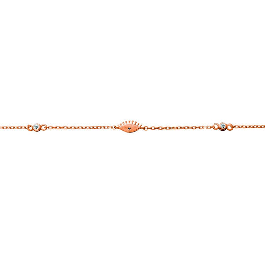 Sterling Silver Rose Gold Plated Mini Evil Eye and CZ