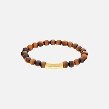 Tommy Hilfiger Jewellery Gold Steel & Yellow Tigers Eyes & Black El Men's Onyx Beads Bracelet
