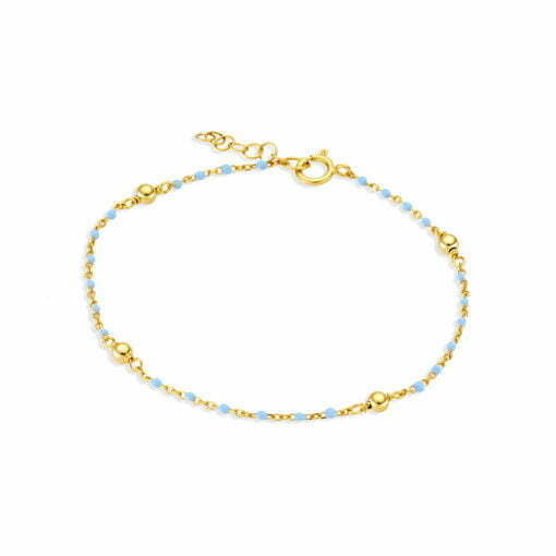 Sterling Silver Beaded Bracelet With Light Blue Details