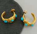 Gold-Plated Geometric Stud Earrings with Turquoise Stones - Begum