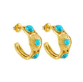 Gold-Plated Geometric Stud Earrings with Turquoise Stones - Begum