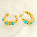 Gold-Plated Geometric Stud Earrings with Turquoise Stones - Begum