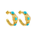 Gold-Plated Geometric Stud Earrings with Turquoise Stones - Begum