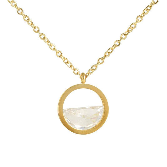 18K Gold Plated Circle Pendant Necklace with Zircon – Elegant Statement Jewellery - Begum