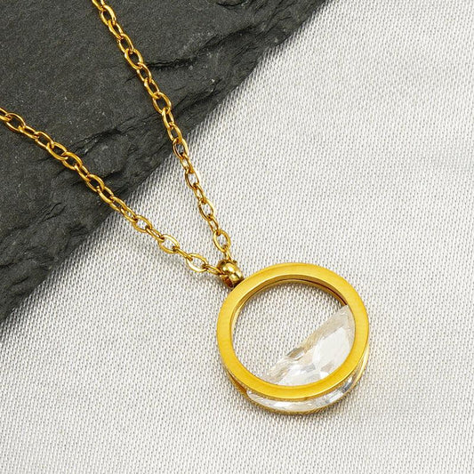 18K Gold Plated Circle Pendant Necklace with Zircon – Elegant Statement Jewellery - Begum