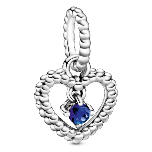 September Royal Blue Heart Silver Hanging Charm with Man-Made Royal Blue Crystal