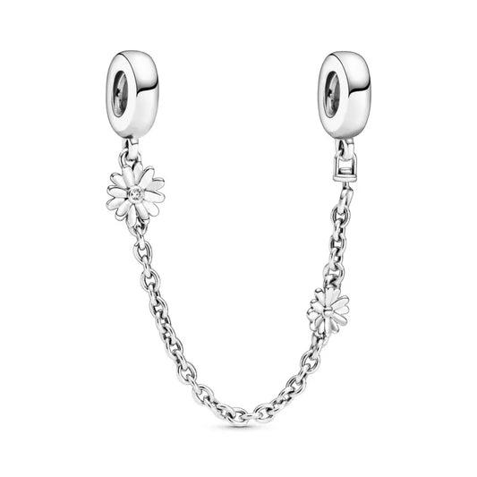Daisy Flower Silver Safety Chain w CZ