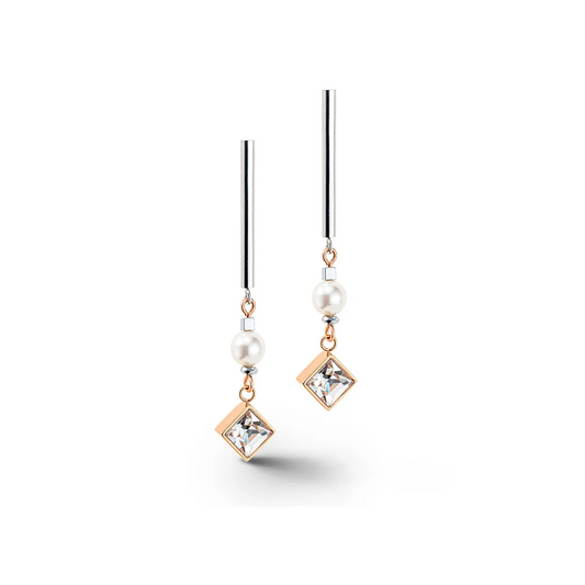 Coeur De Lion Layered Square Crystal Rose Gold, White & Pearl Earrings