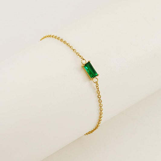 Emerald Green Gemstone Stainless Steel Bracelet – Elegant Gold Chain Jewellery - Begum