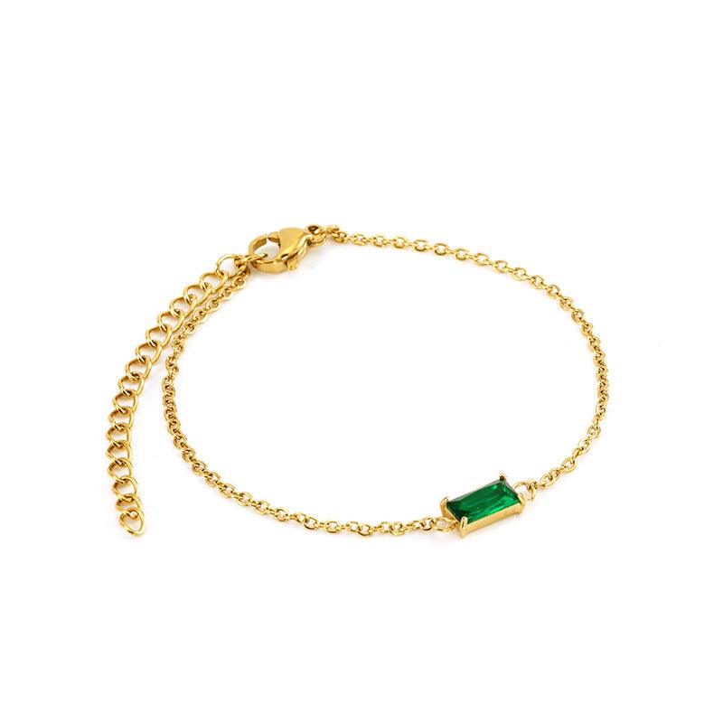 Emerald Green Gemstone Stainless Steel Bracelet – Elegant Gold Chain Jewellery - Begum