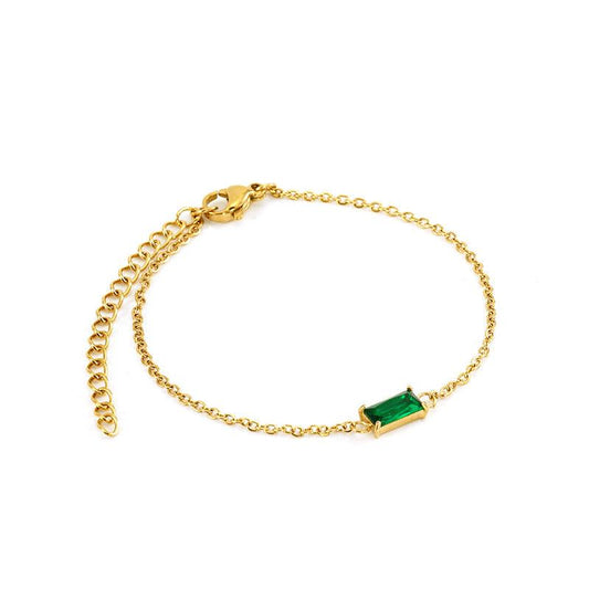 Emerald Green Gemstone Stainless Steel Bracelet – Elegant Gold Chain Jewellery - Begum