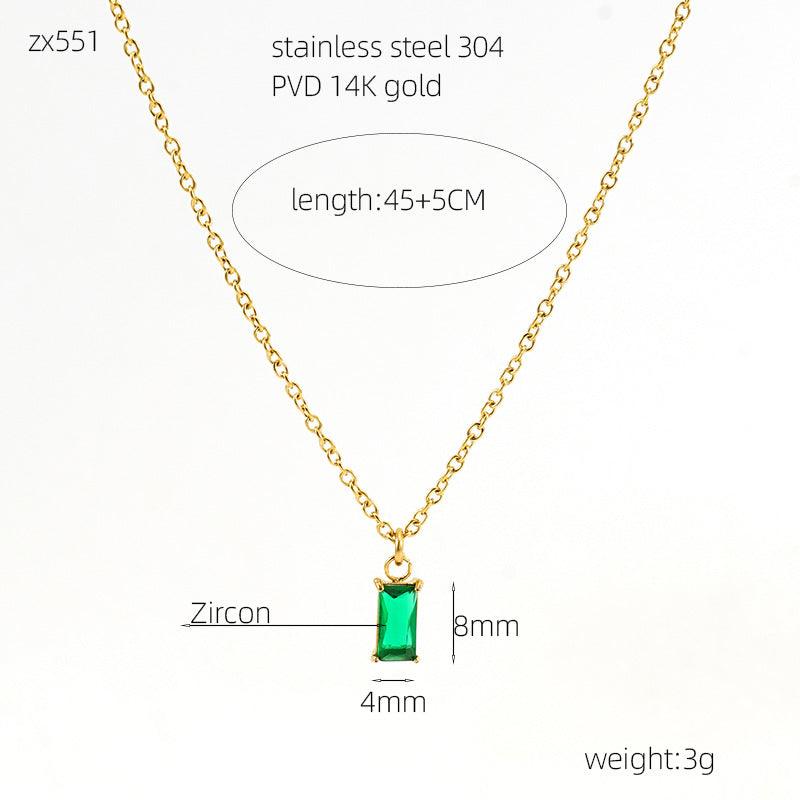 Emerald Green Zircon Pendant Necklace – 14K Gold Plated with Adjustable Chain - Begum