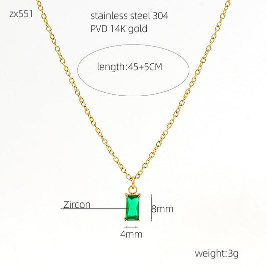 Emerald Green Zircon Pendant Necklace – 14K Gold Plated with Adjustable Chain - Begum