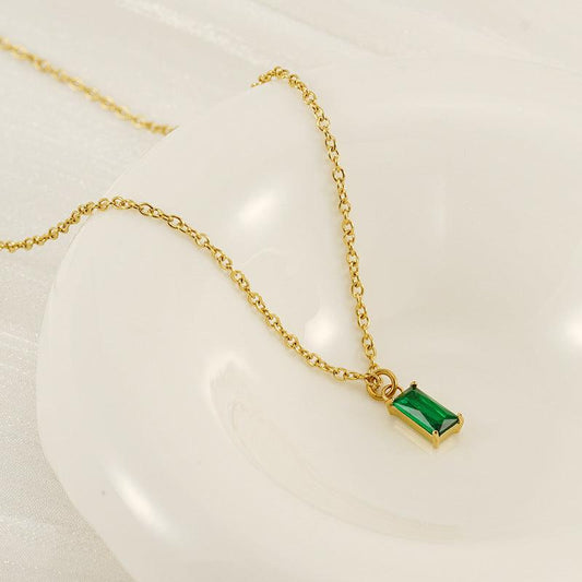 Emerald Green Zircon Pendant Necklace – 14K Gold Plated with Adjustable Chain - Begum