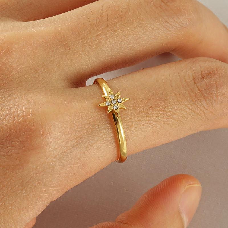 Celestial Starburst Adjustable Gold Ring with Crystal Accents - Begum