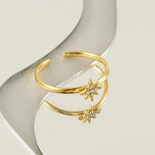 Celestial Starburst Adjustable Gold Ring with Crystal Accents - Begum