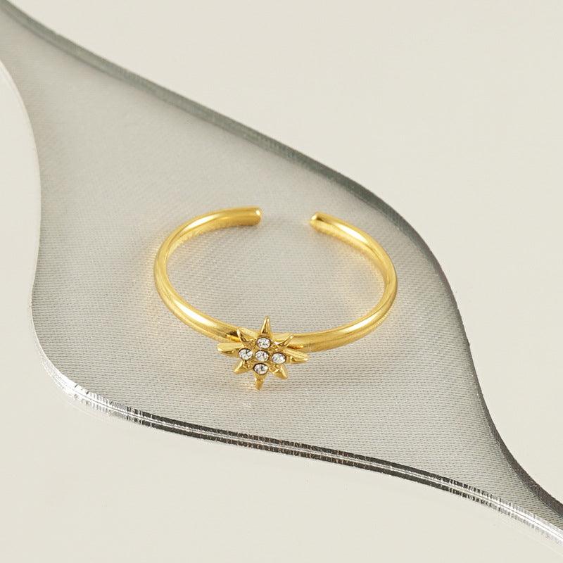 Celestial Starburst Adjustable Gold Ring with Crystal Accents - Begum