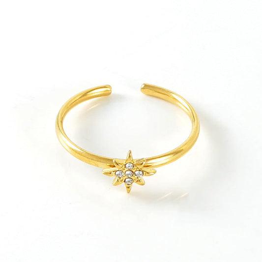 Celestial Starburst Adjustable Gold Ring with Crystal Accents - Begum