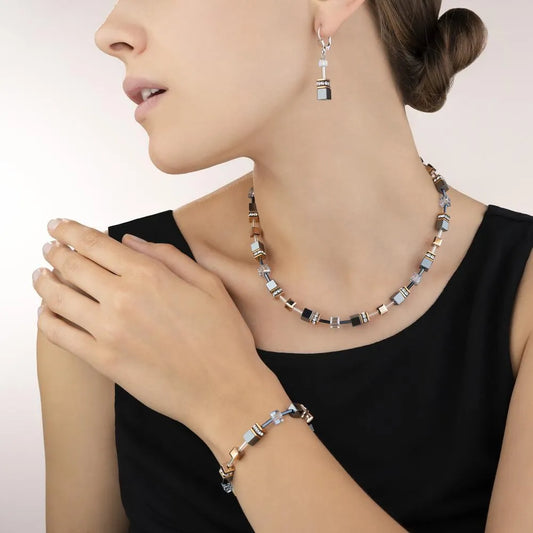 Coeur De Lion Geo Cube Grey & Rose Gold Earrings