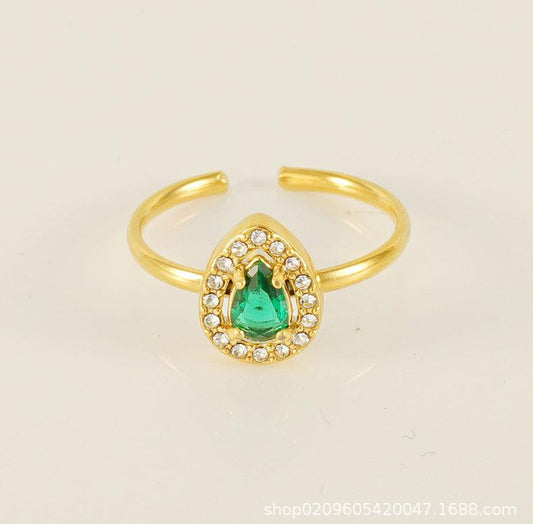 Adjustable Teardrop Zircon Ring – 18K Gold Plated - Begum