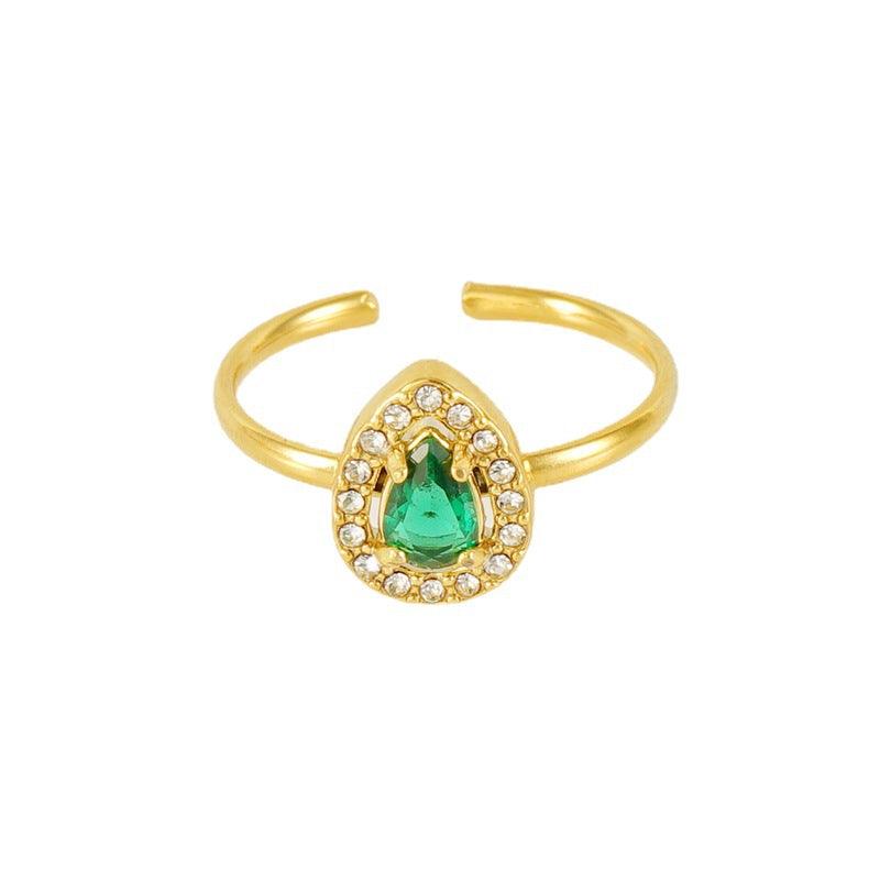 Adjustable Teardrop Zircon Ring – 18K Gold Plated - Begum