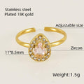 Adjustable Teardrop Zircon Ring – 18K Gold Plated - Begum