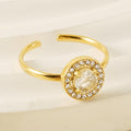 Gold-Plated Round Crystal Ring – Adjustable Prong-Set Fashion Ring - Begum