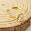 Gold-Plated Round Crystal Ring – Adjustable Prong-Set Fashion Ring - Begum