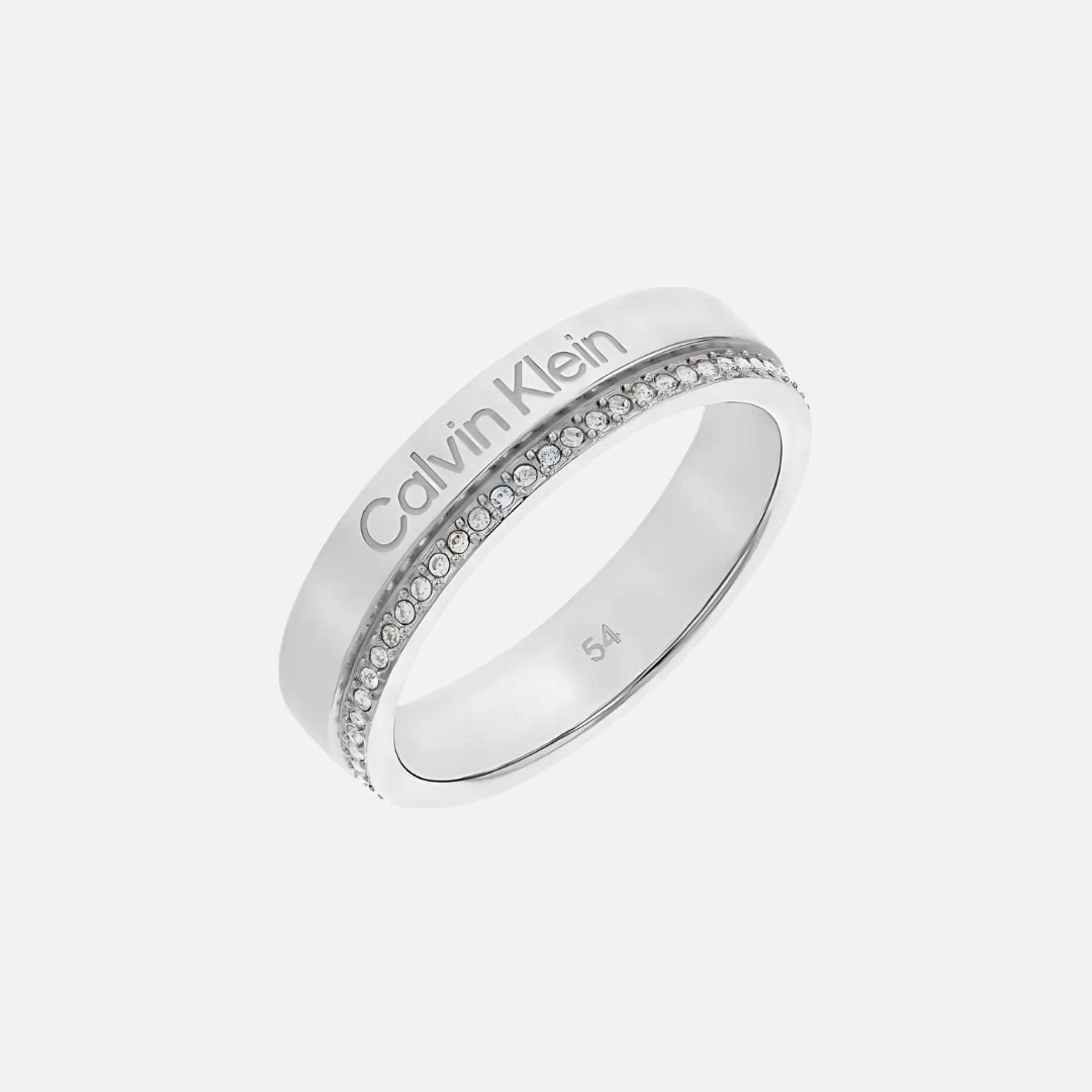 Calvin Klein Minimal Linear Stainless Steel Crystal Set Ring-Size B