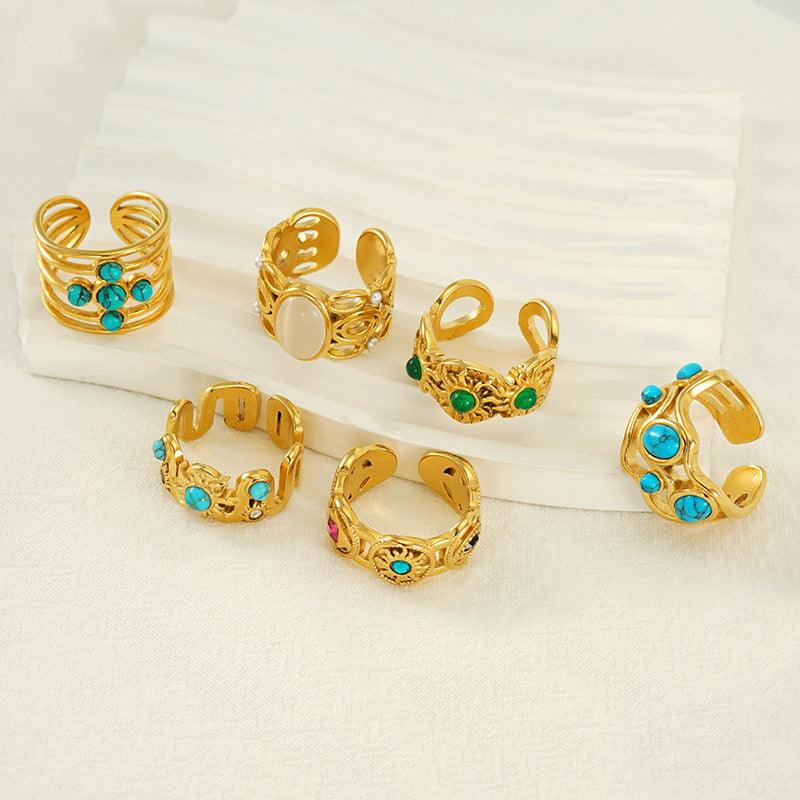 Bohemian Turquoise Gold Plated Adjustable Ring – Stylish Statement Jewellery - Begum