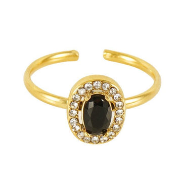 Elegant Adjustable 18K Gold Plated Ring with Oval Zircon Stone - Begum